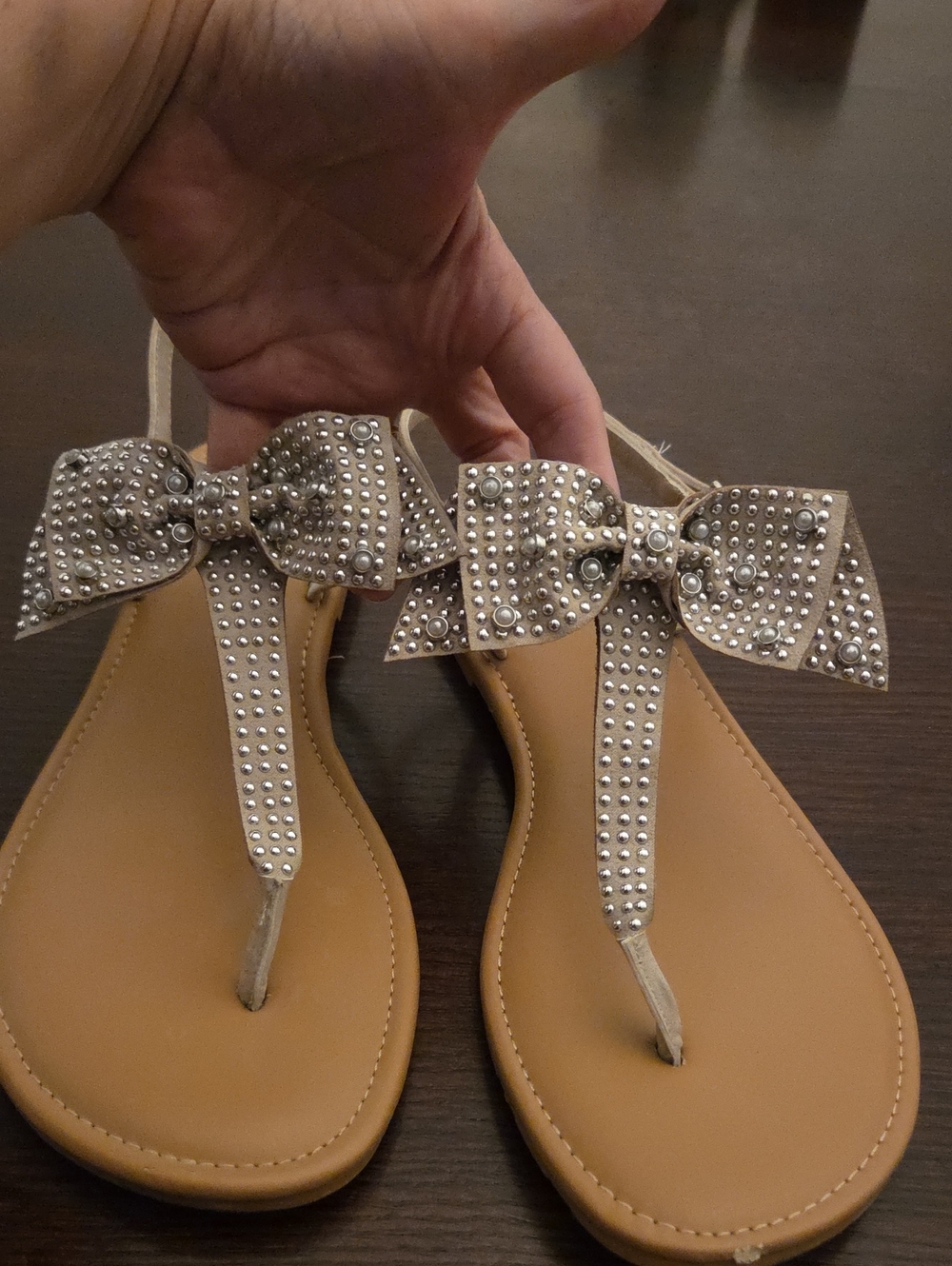 Torrid Studded Bow Tan T-Strap Women's Sandals Size 11 Wide